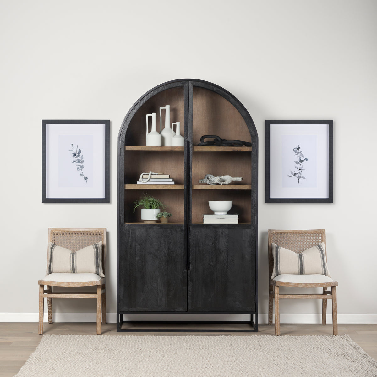 Mercana Wynn Cane Back Dining Side Chair | Fabric w/ Brown Wood