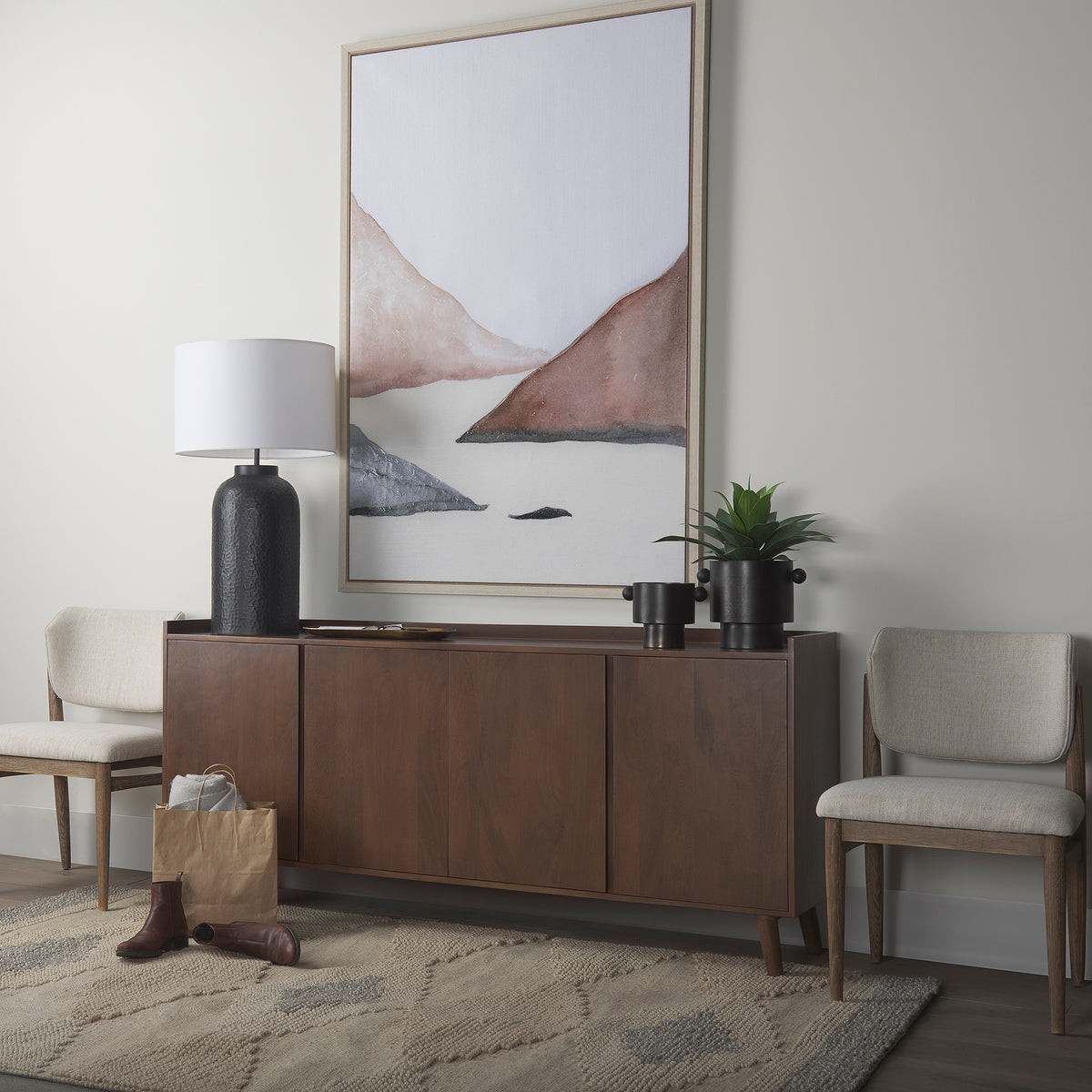 Mercana Lillie Medium Brown Wood 4 Door Tray Top Sideboard