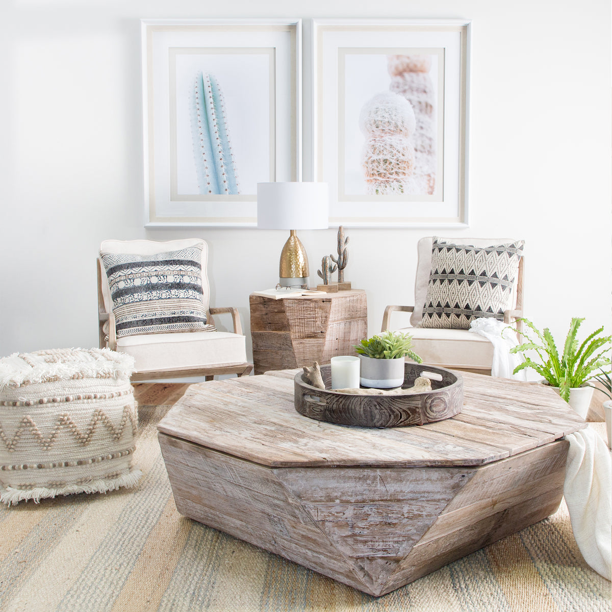 Mercana Esagono Octagonal Reclaimed Wood Coffee Table w/ Storage