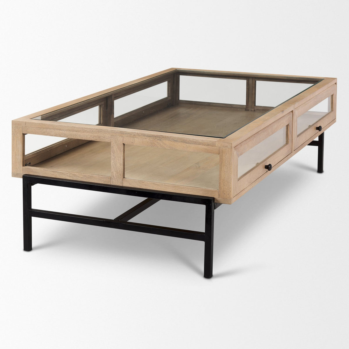 Mercana Arelius 49.5"L Rectangular Light Brown Wood w/ Black Metal Base Display Coffee Table