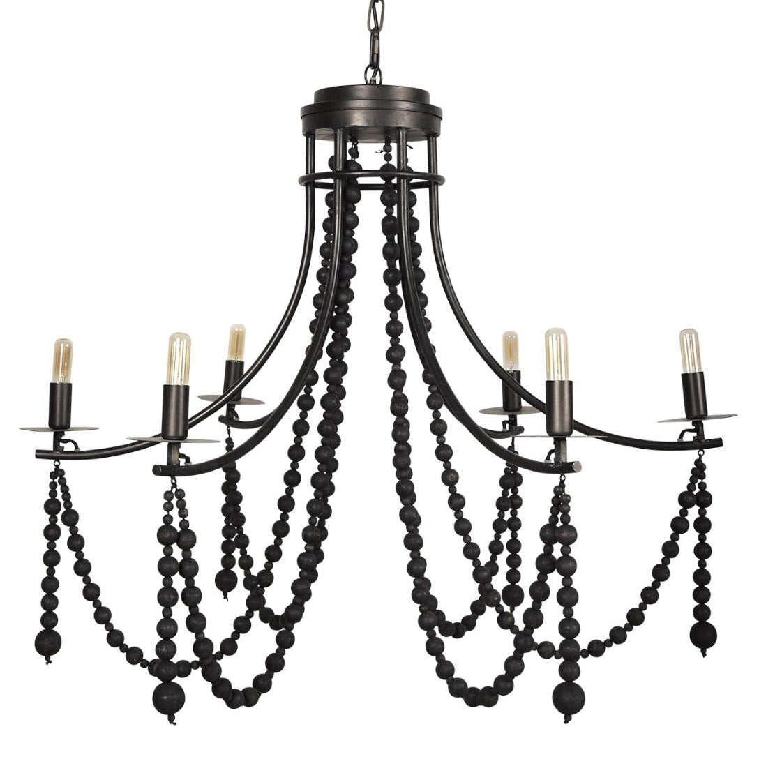 Mercana Selma Black Wood Bead and Metal Chandelier, primary product view