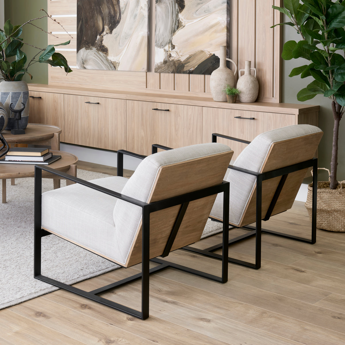 Mercana Stamford Light Beige Upholstered Seat w/ Wood Back, Metal Frame Accent Chair