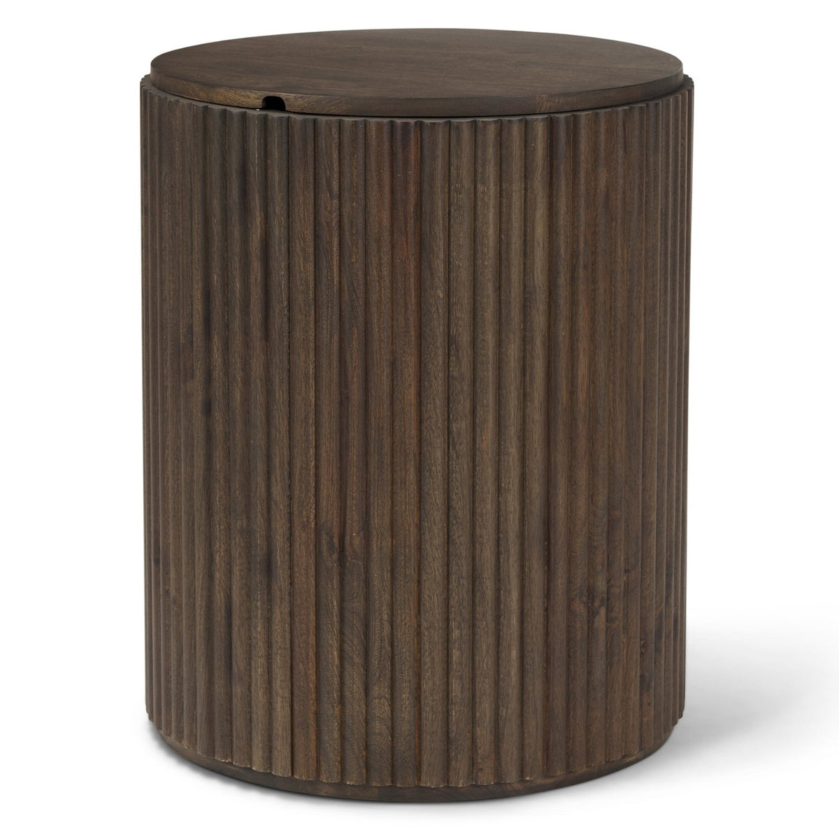 Mercana Terra Dark Brown Wood Fluted Round Side Table Set of 2, primary product view