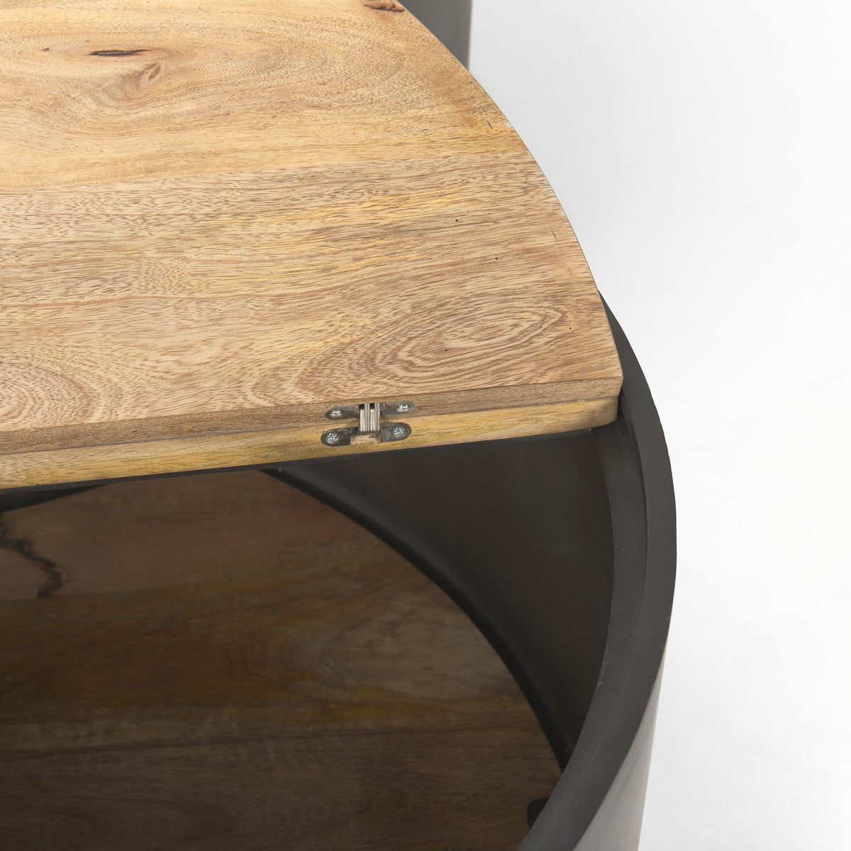 Mercana Eclipse Gunmetal Gray Drum Base w/ Brown Wood Top Nested Coffee Table