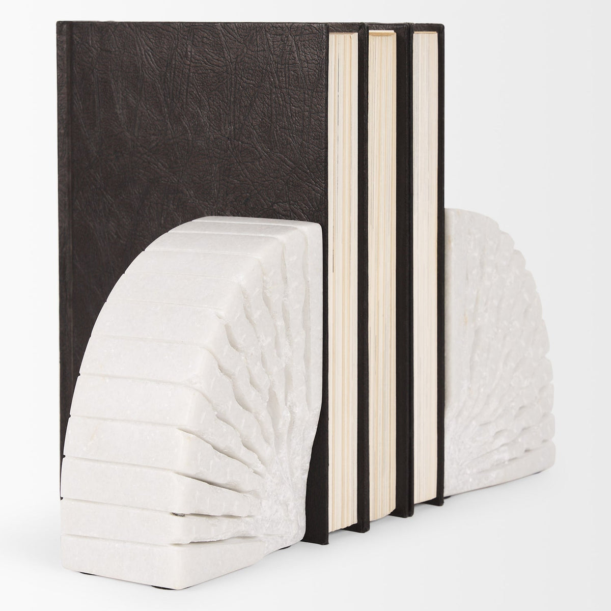 Mercana Stept White Marble Bookends w/rough carving (set of 2)