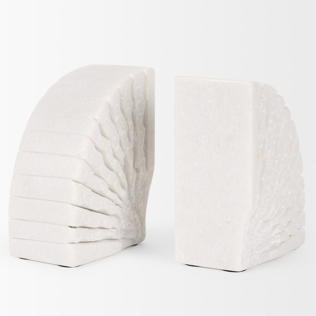 Mercana Stept White Marble Bookends w/rough carving (set of 2)