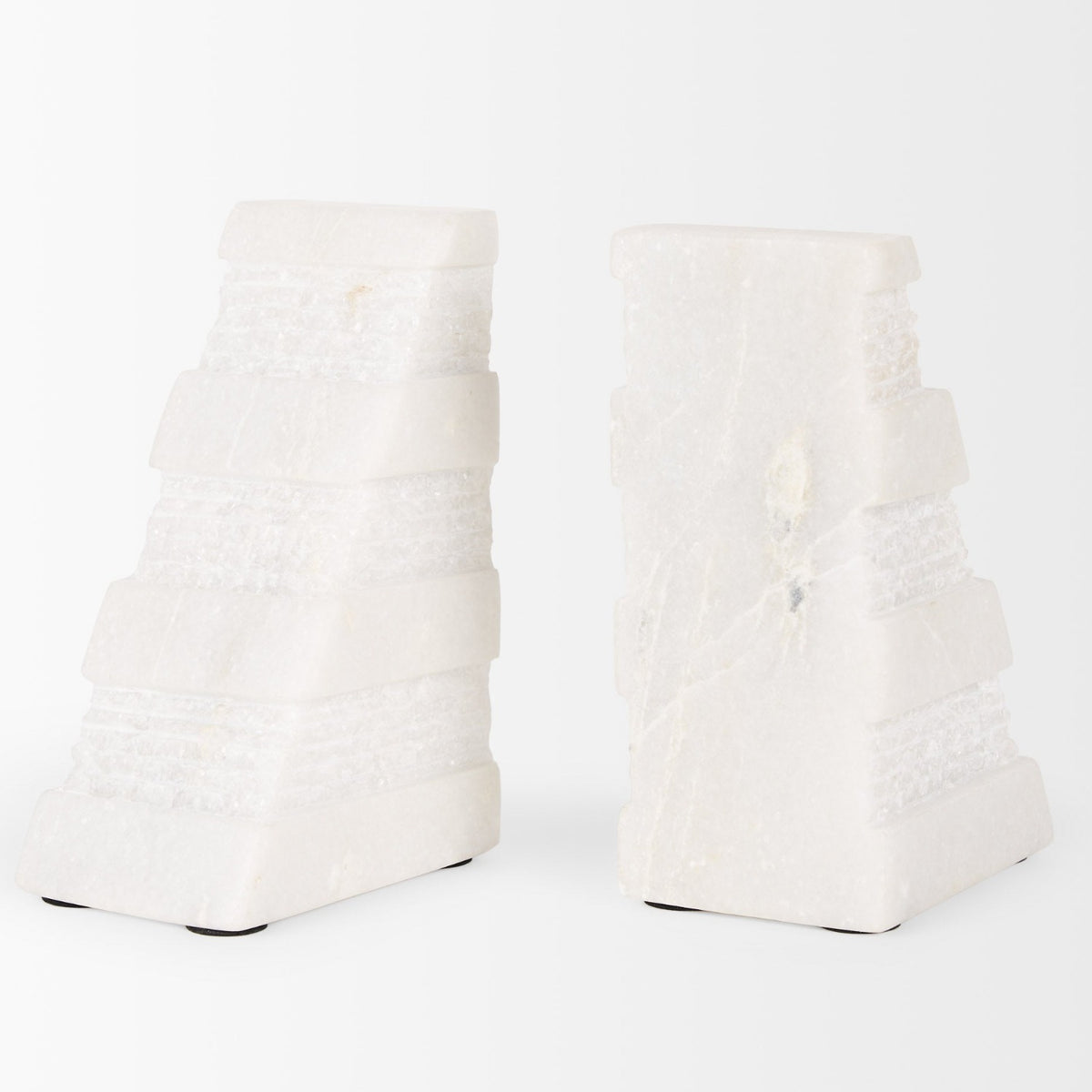 Mercana Cavetto White Marble Bookends w/rough carving S/2