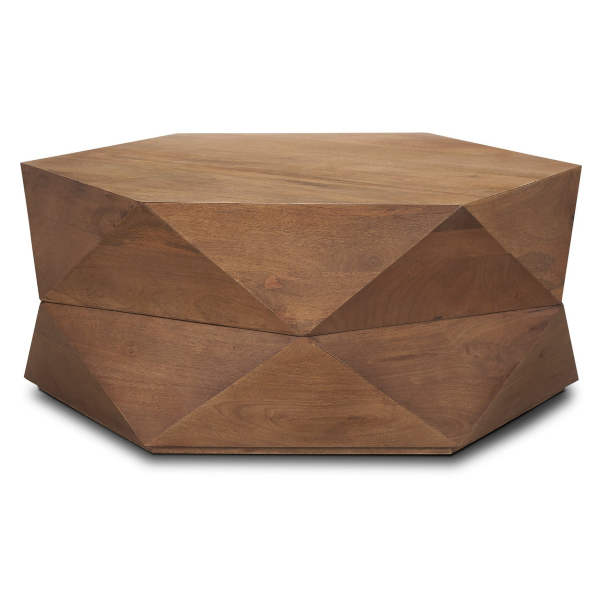 Mercana Arreto Hexagonal Hinged Solid Wood Top and Base Coffee Table in Brown, primary product view