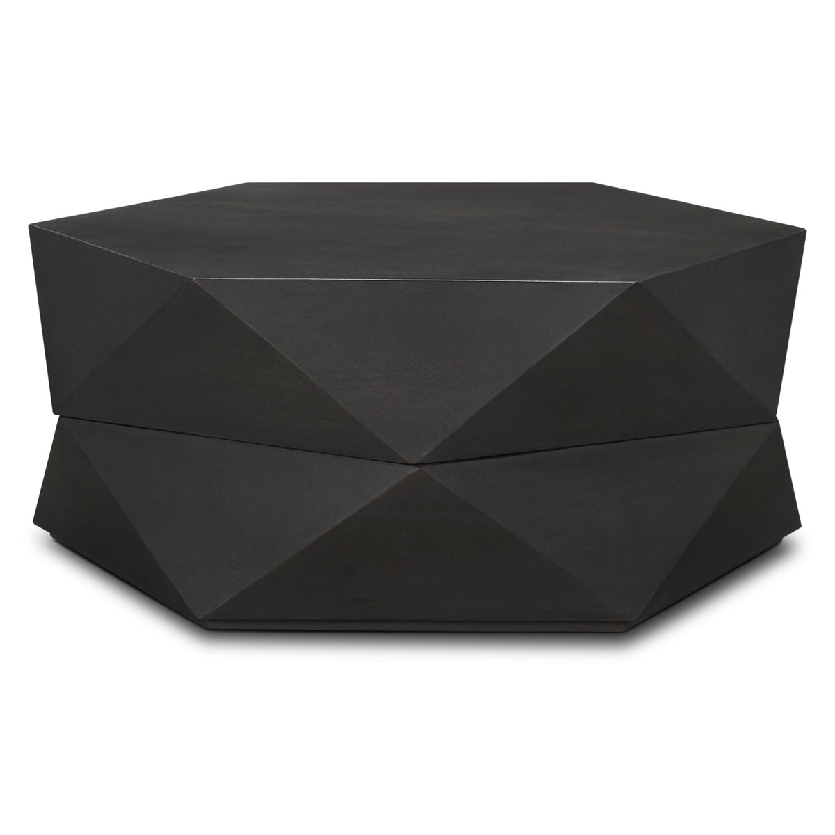 Mercana Arreto Hexagonal Hinged Solid Wood Top and Base Coffee Table in Black, primary product view