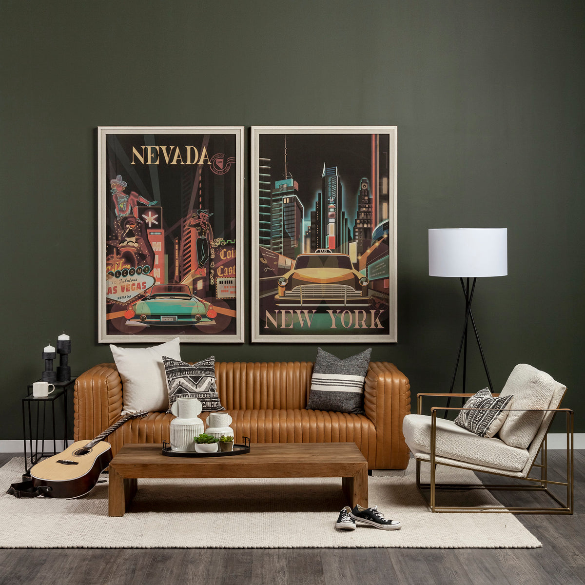 Mercana Ricciardo 82.5W Cognac Leather Three Seater Sofa
