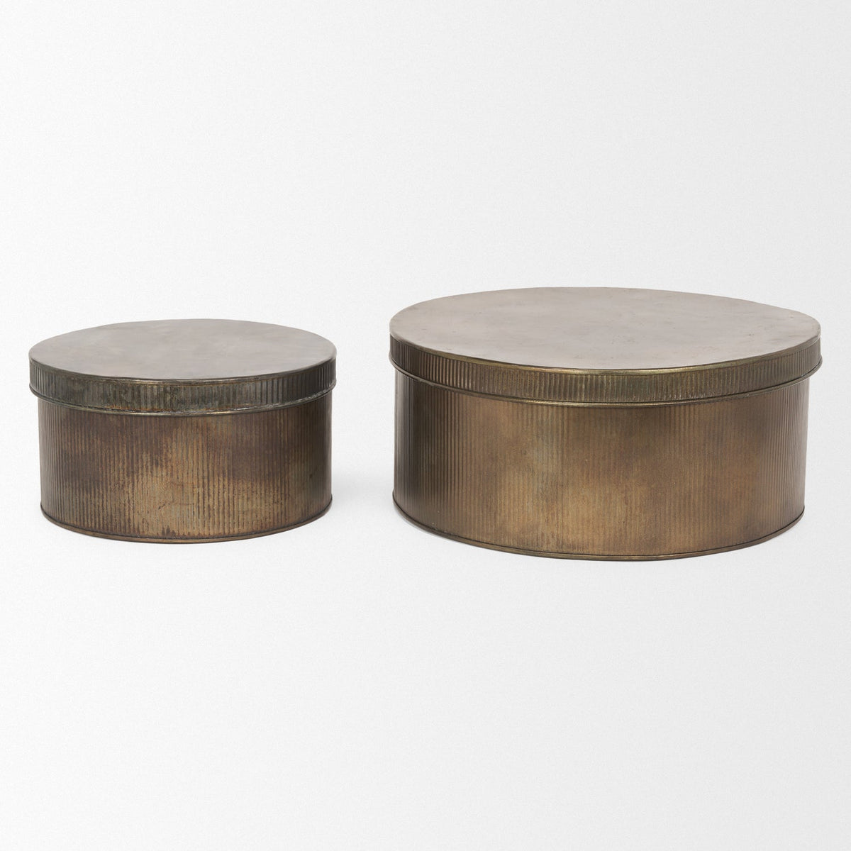 Mercana Josephine Round Antique Gold Metal Box (Set of 2)