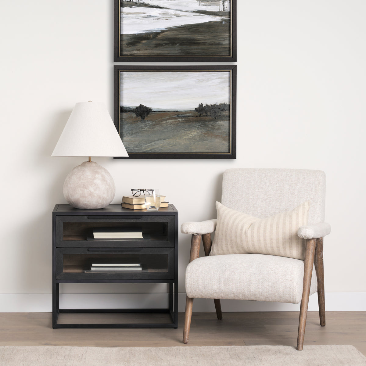 Mercana Sloan Black Wood W/Black Metal Frame Side Table