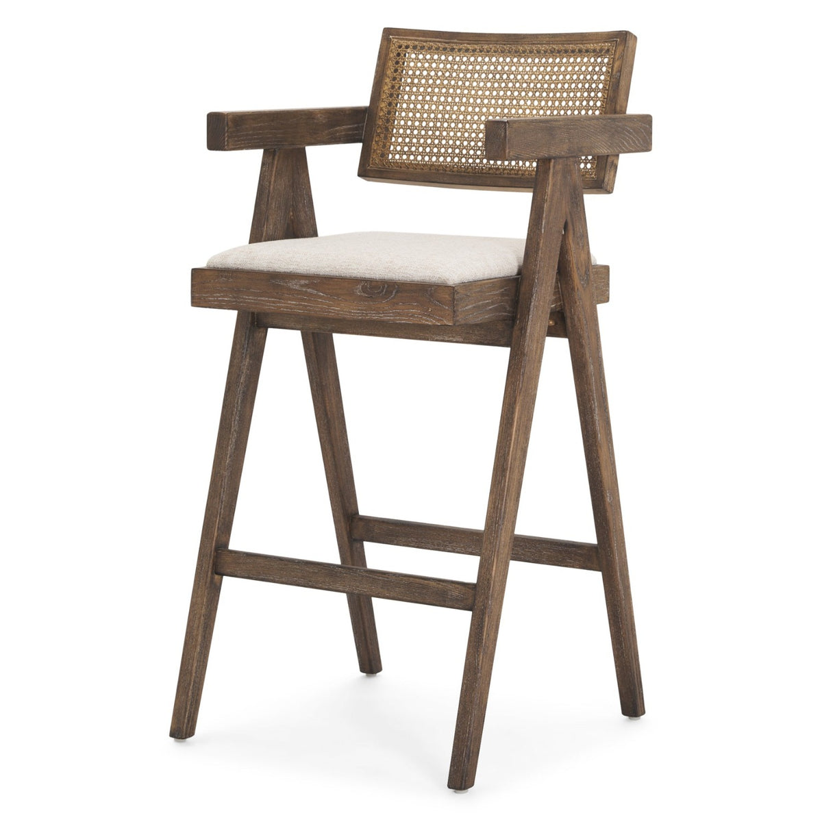 Mercana Indie Medium Brown Wood w/Cane Bar Stool, primary product view