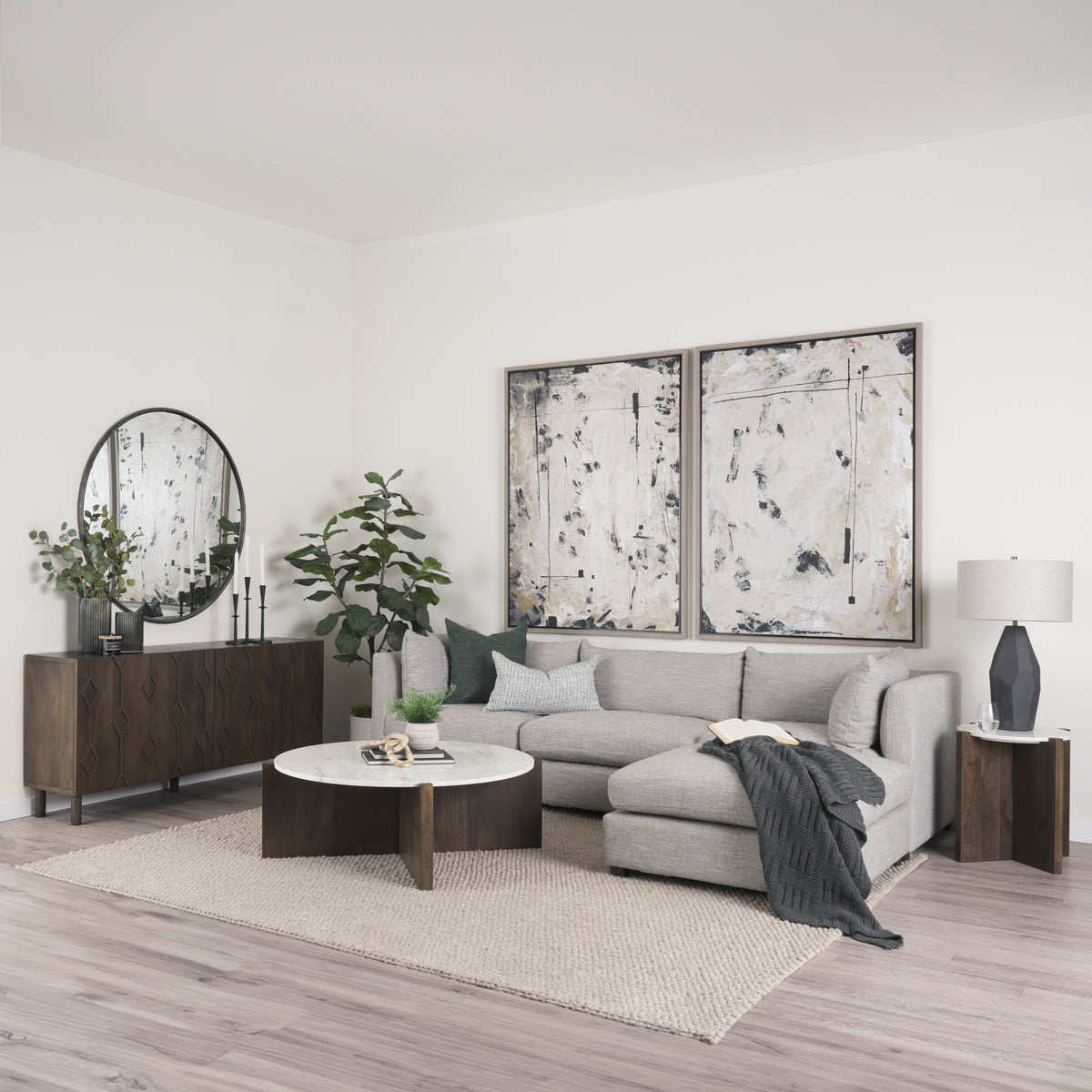 Mercana Heera Dark Brown Diamond Motif w/ Shelf Sideboard