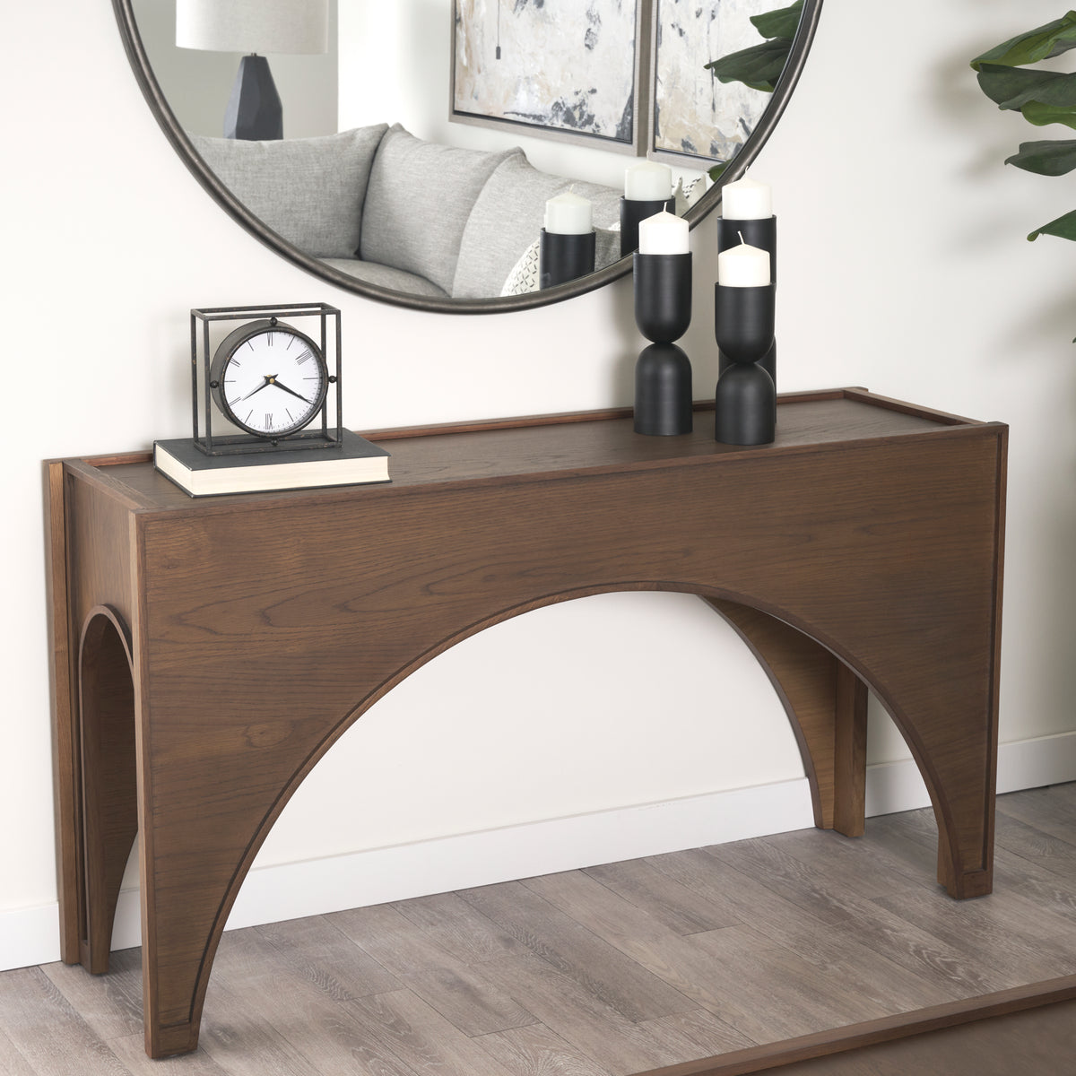 Mercana Laraya Dark Brown Wood Arched Console Table, primary product view