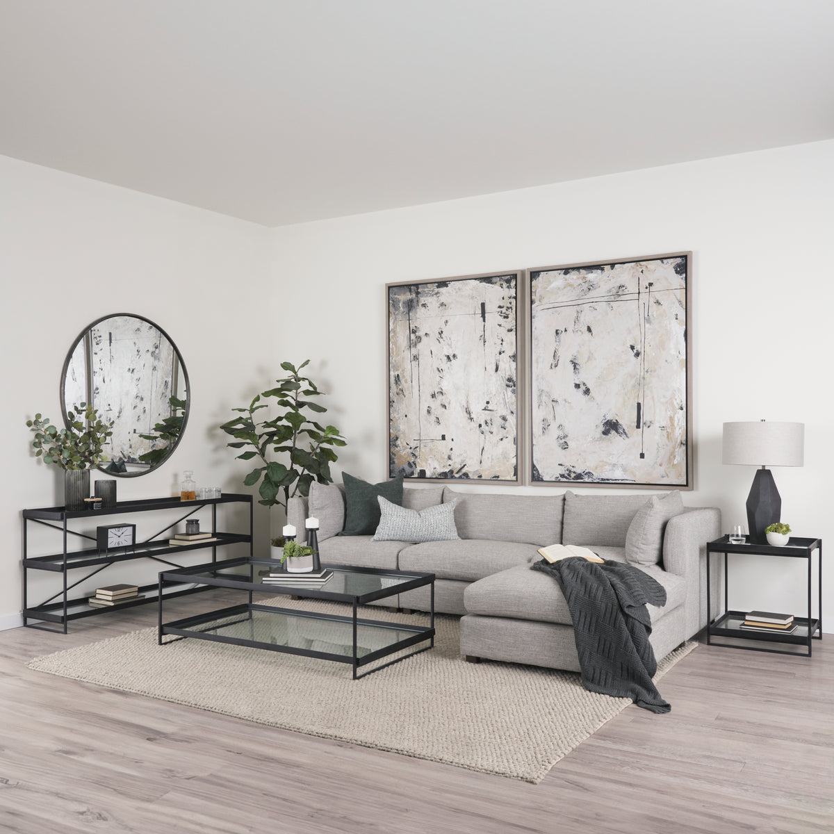 Mercana Trey 56"L x 32"W x 17"H Black Metal W/Glass Coffee Table