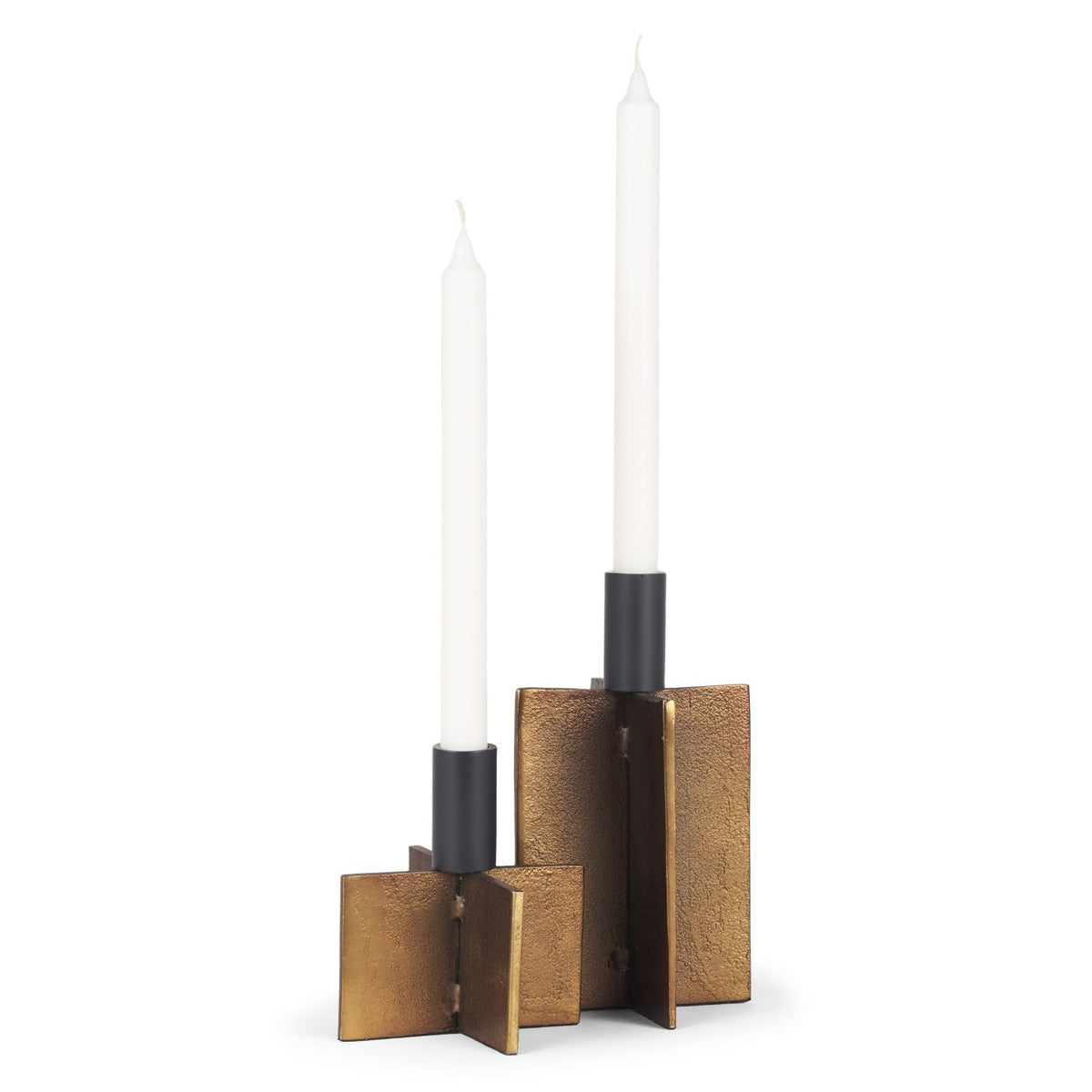 Mercana Pia Antiqued Gold w/Black Metal Taper Candleholder Set, primary product view