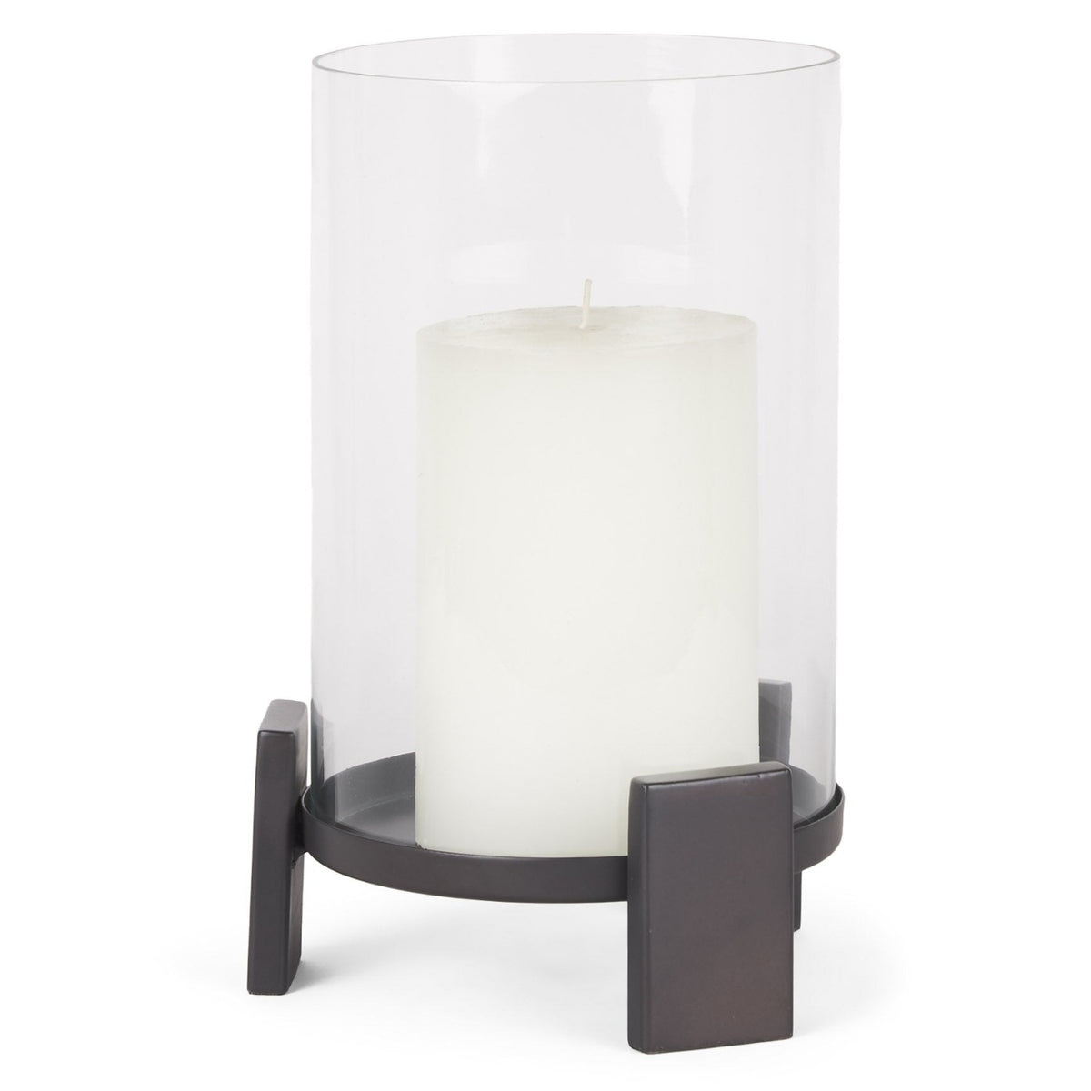 Mercana Price Small Matte Black-Brown Metal w/Glass Hurricane Candle Holder, primary product view