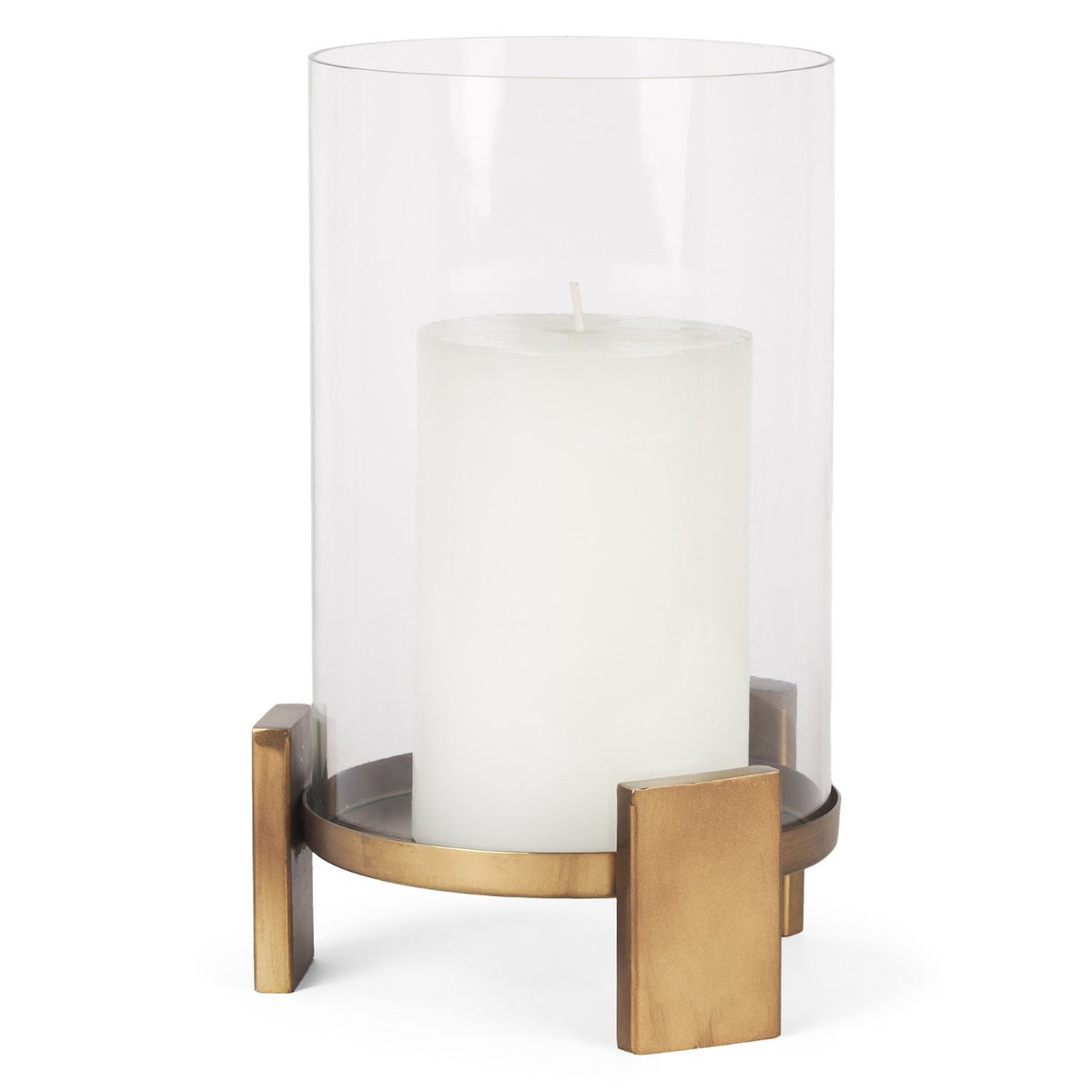 Mercana Price Small Antiqued Gold Metal w/Glass Hurricane Candle Holder, primary product view