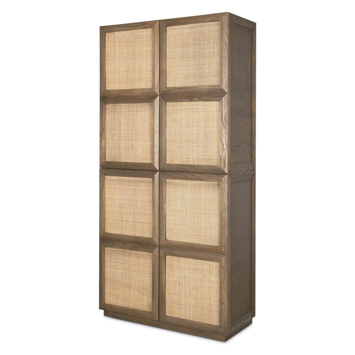 Mercana Sina Brown Oak Wood w/Natural Rattan 2 Door Curio Cabinet, primary product view