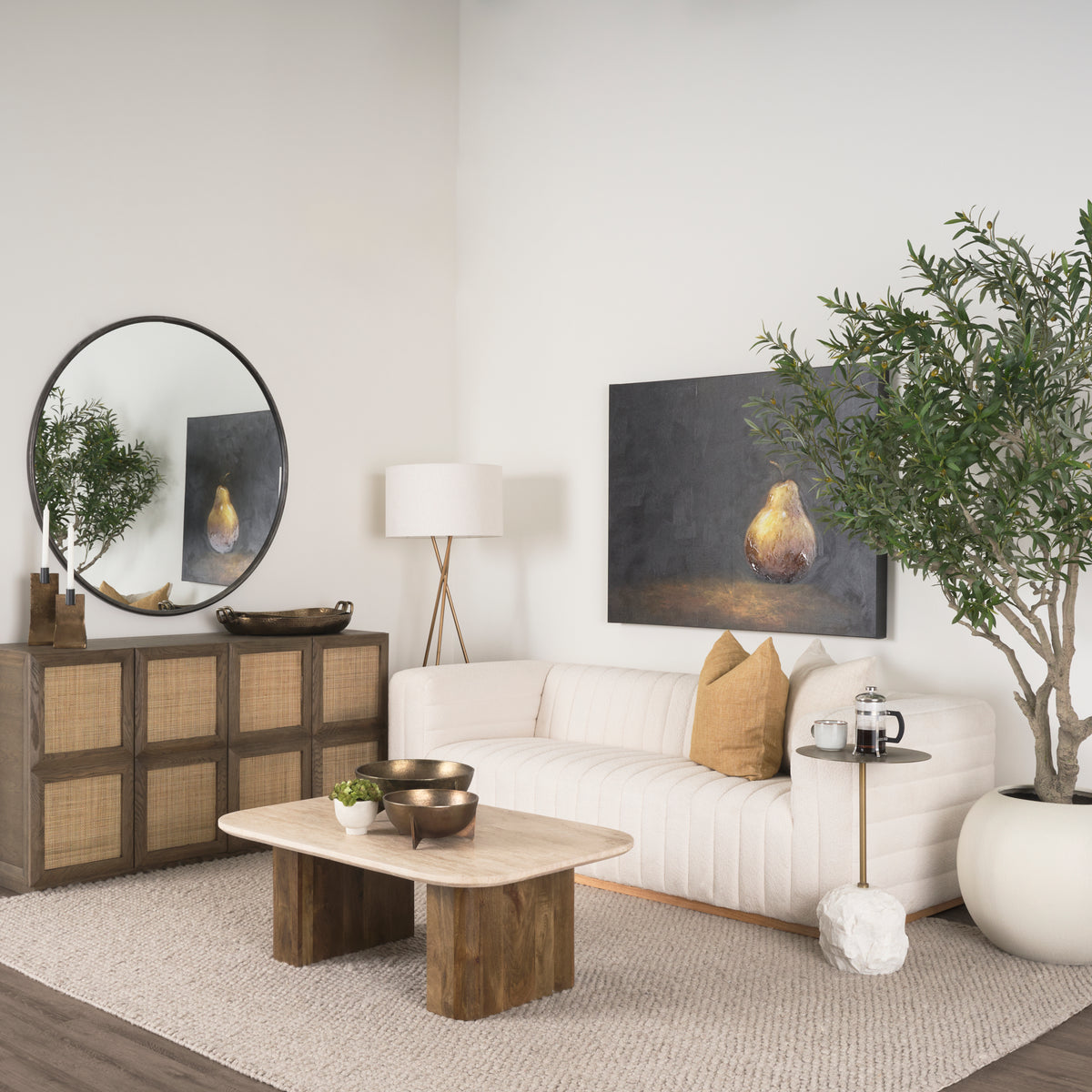 Mercana Symona Travertine and Mango Wood Rectangle Coffee Table