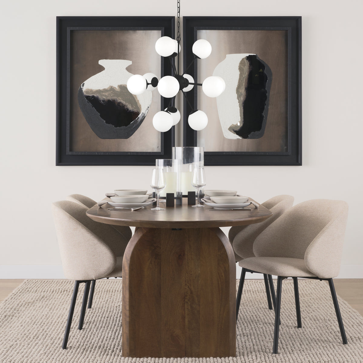 Mercana Barbara Matte Black Metal w/ Frosted Glass Globes 11-Light Chandelier