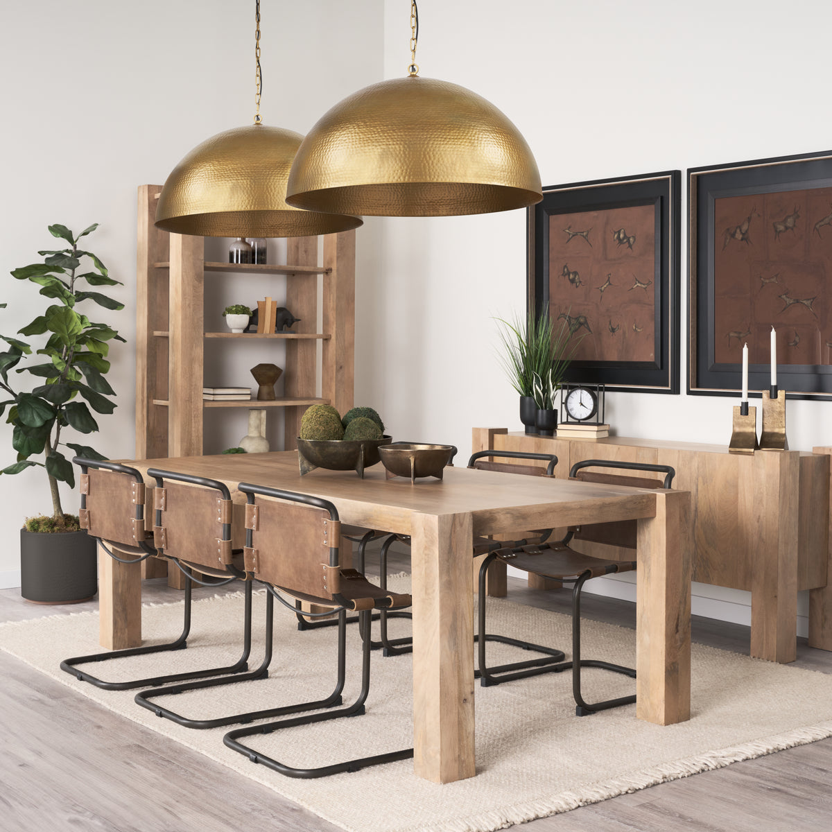 Mercana Karina 24" Round Brass-tone Hammered Metal Dome Pendant Light