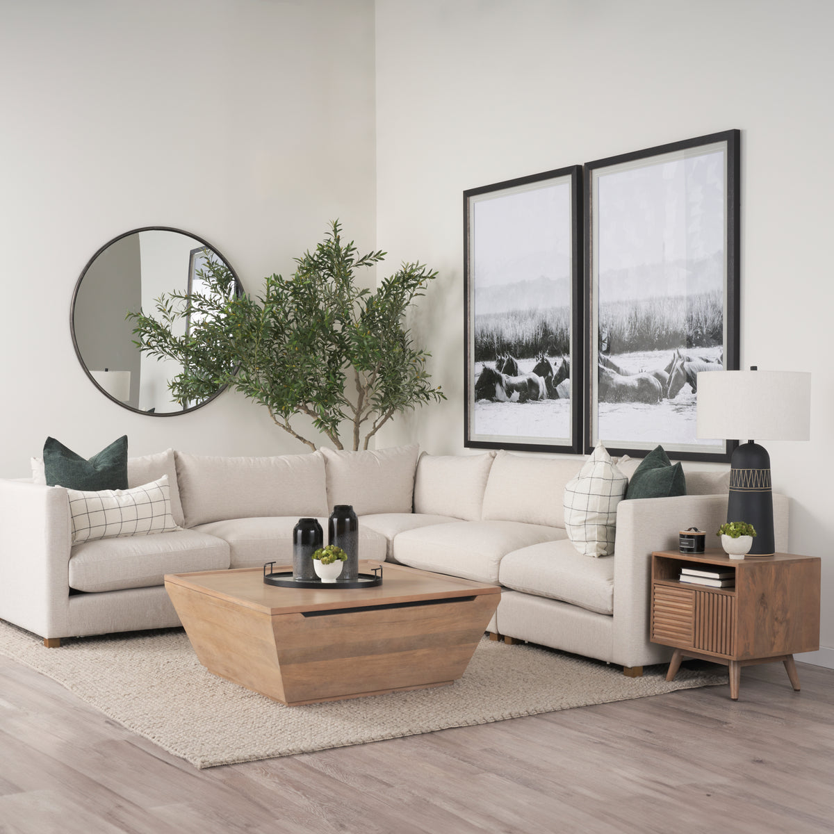 Mercana Halston Corner Sectional Piece Oatmeal Performance Fabric