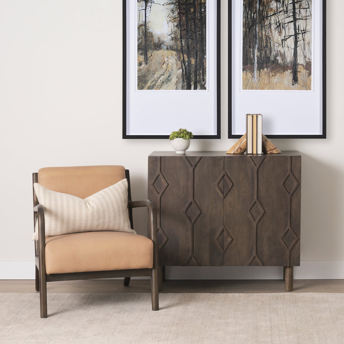 Mercana Cashel Accent Chair W/ Dark Brown Wood and Tan Genuine Leather