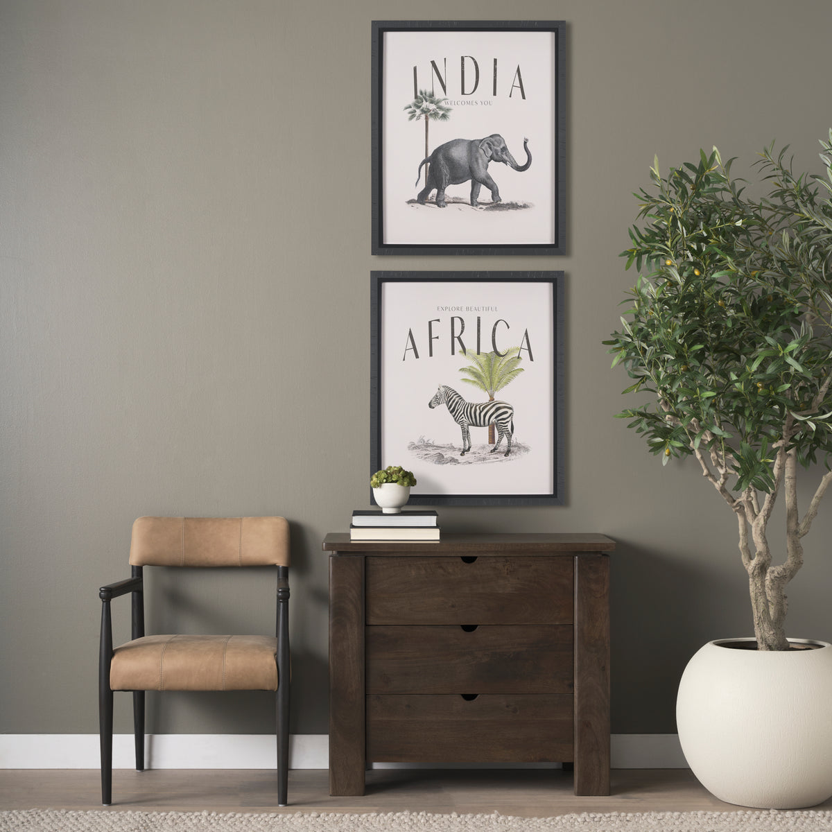 Mercana Wallen Solid Dark Brown Wood 3 Drawer Accent Cabinet