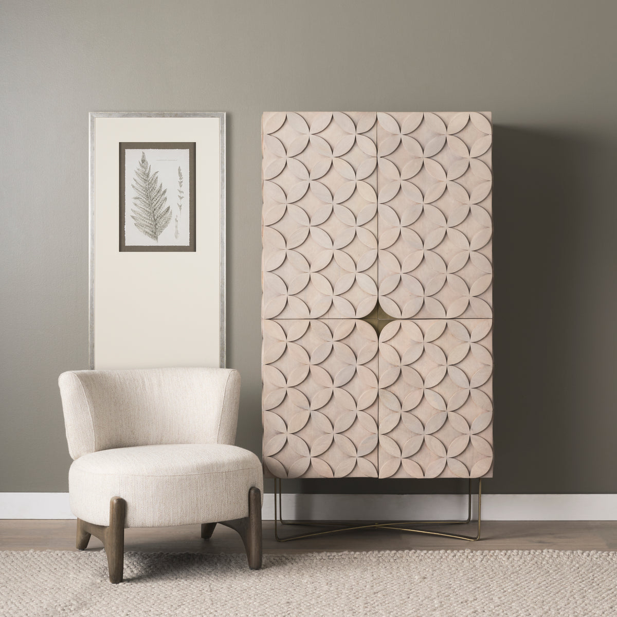 Mercana Excelsior II 68.1" H Light Brown Wood Gold Iron Base Storage Cabinet