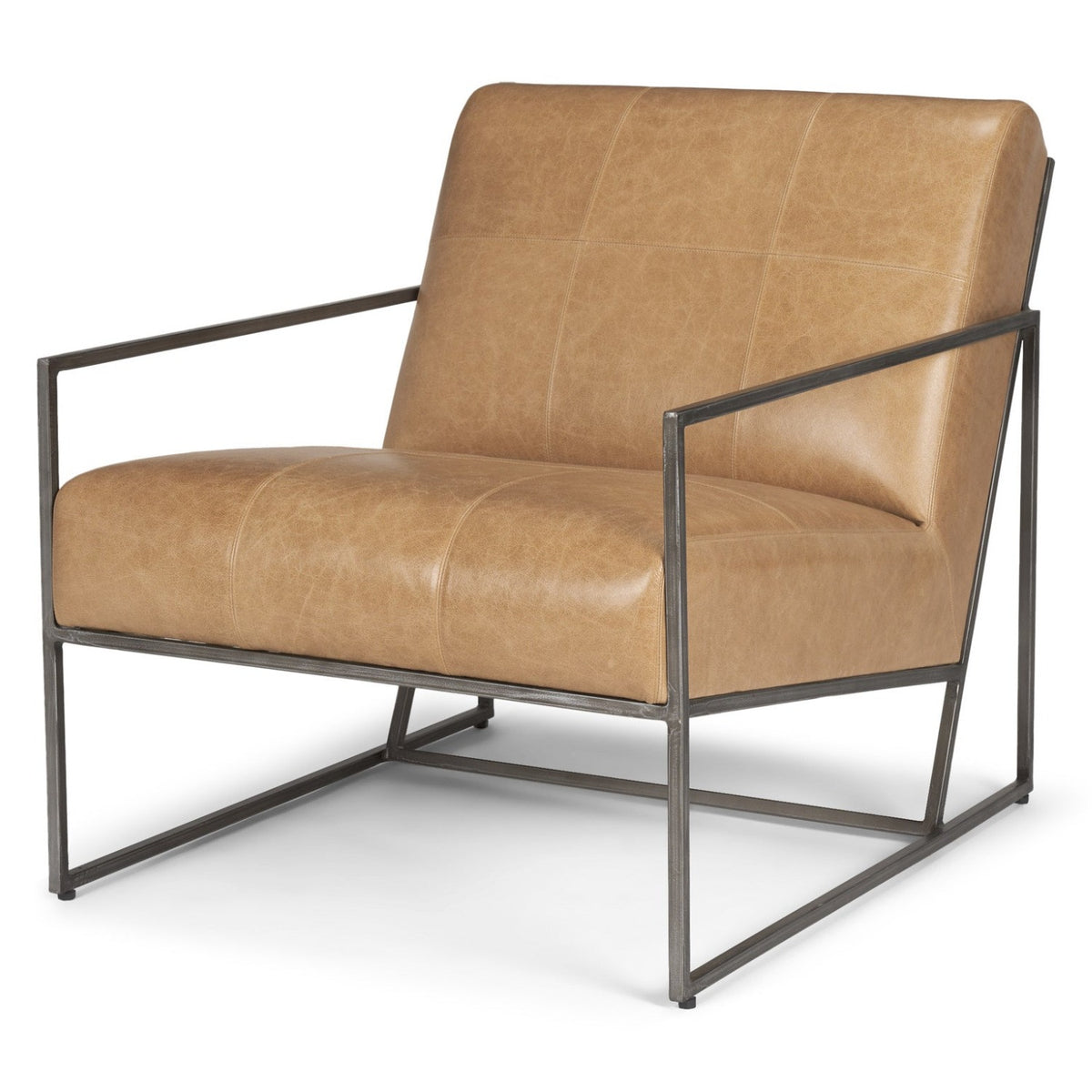 Mercana Stratton Gunmetal w/Genuine Brown Leather Upholstered Accent Chair, primary product view