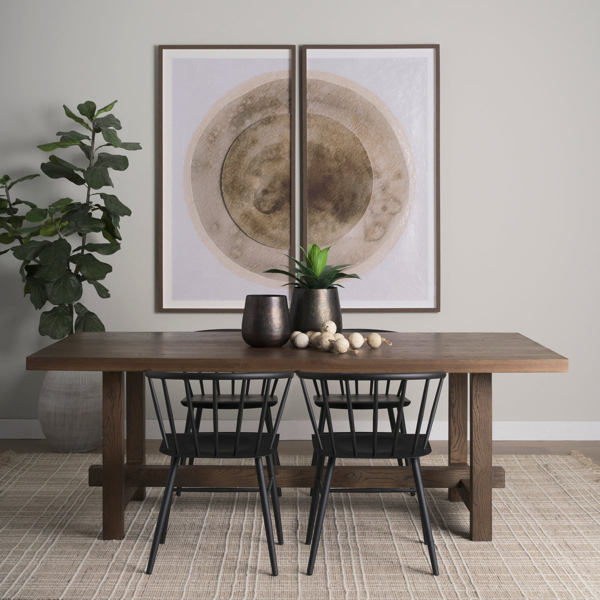Mercana Suke 84"L x 42"W Rectangular Trestle Dining Table | Med Brown Wood | Seats 8