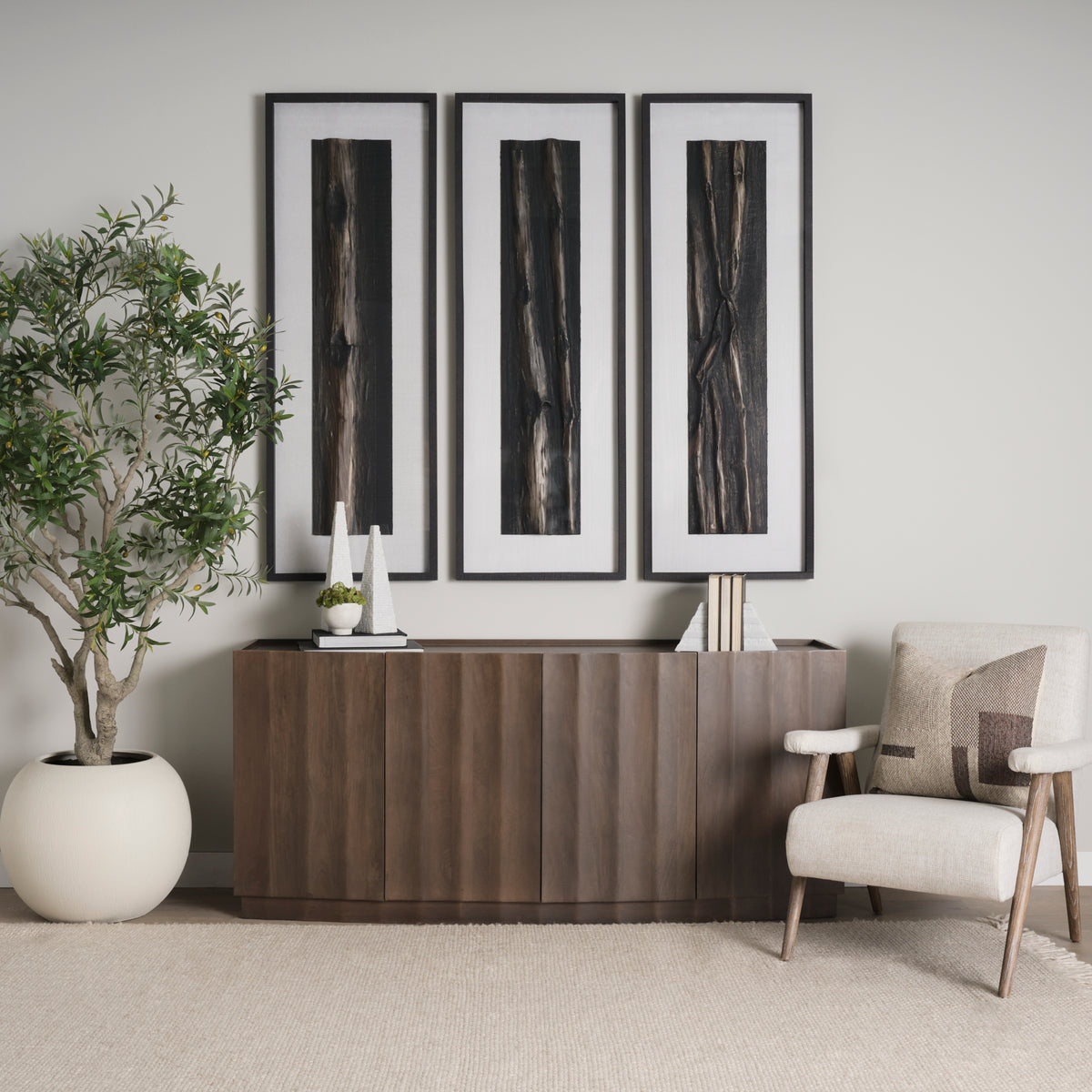 Mercana Swanson Dark Brown Wooden Scalloped Sideboard