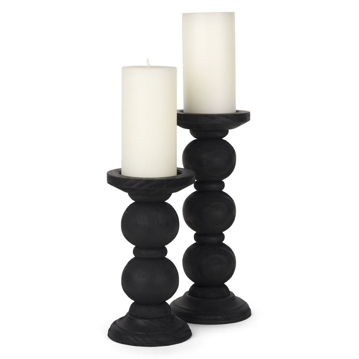 Mercana Wanda Matte Black Wood Pillar Candle Holders (Set of 2)
