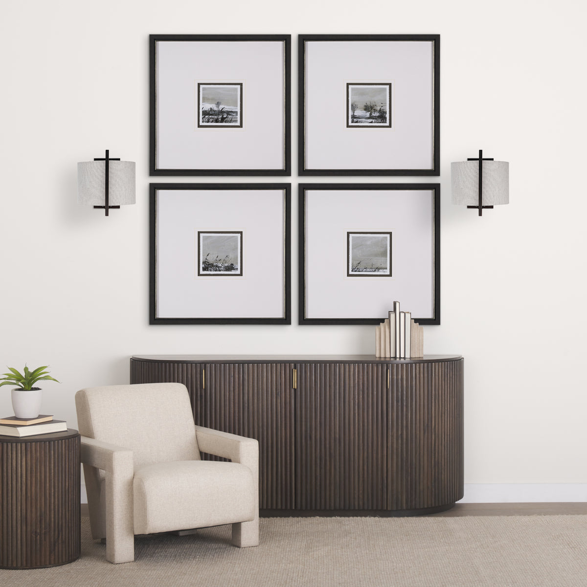 Mercana Smithe I Black Toned Metal Cream Lampshade Wall Sconce