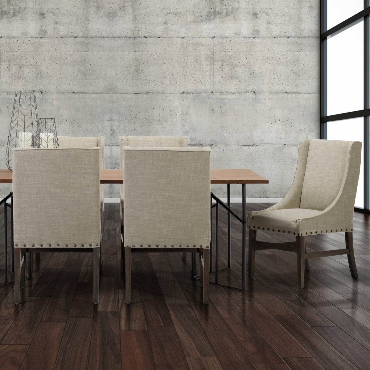 Mercana Kensington High-Back Dining Side Chair | Beige Fabric w/ Wood