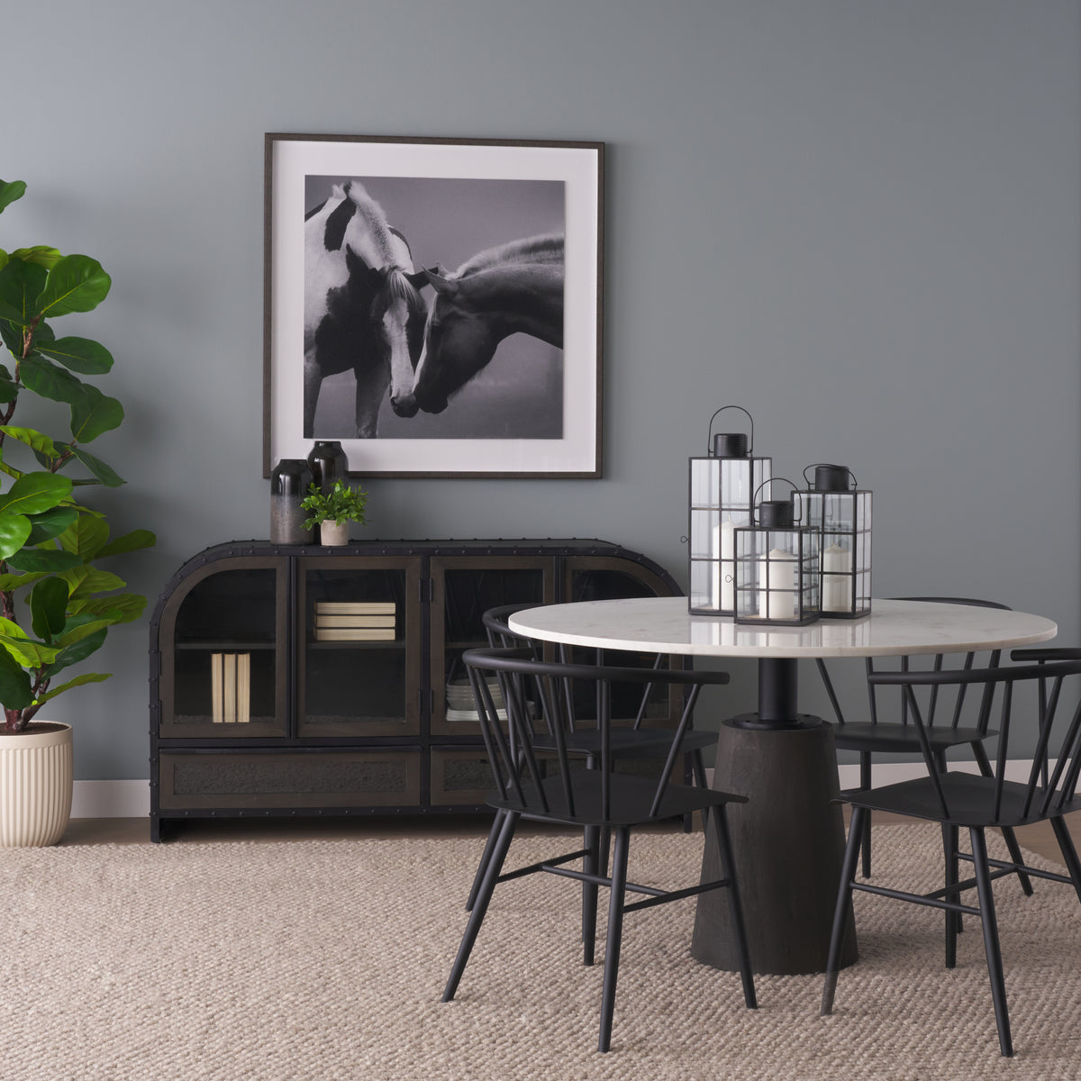 Mercana Gehry I Black Metal Frame w/Wood Accent 4 Cabinet Door Two Drawer Sideboard