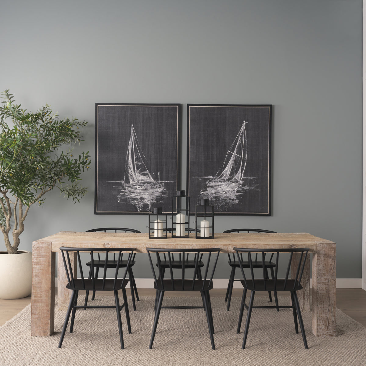 Mercana McArthur 94"L x 42.5"W Dining Table | White Wash Wood | Seats 8