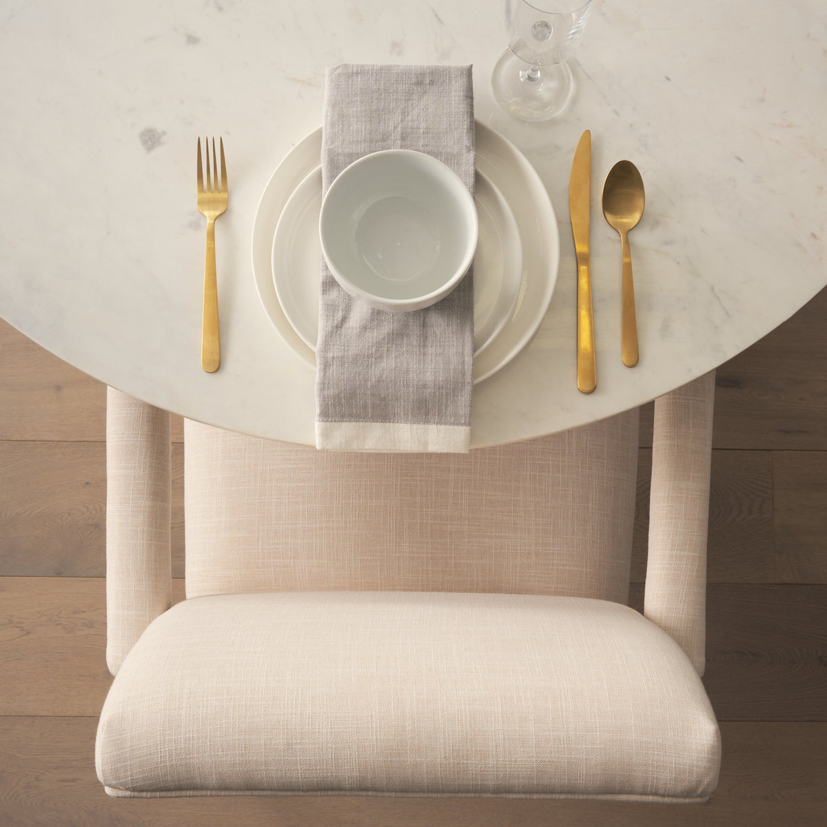 Mercana Palisades Curved Back Dining Side Chair | Cream Fabric w/ Brown Wood