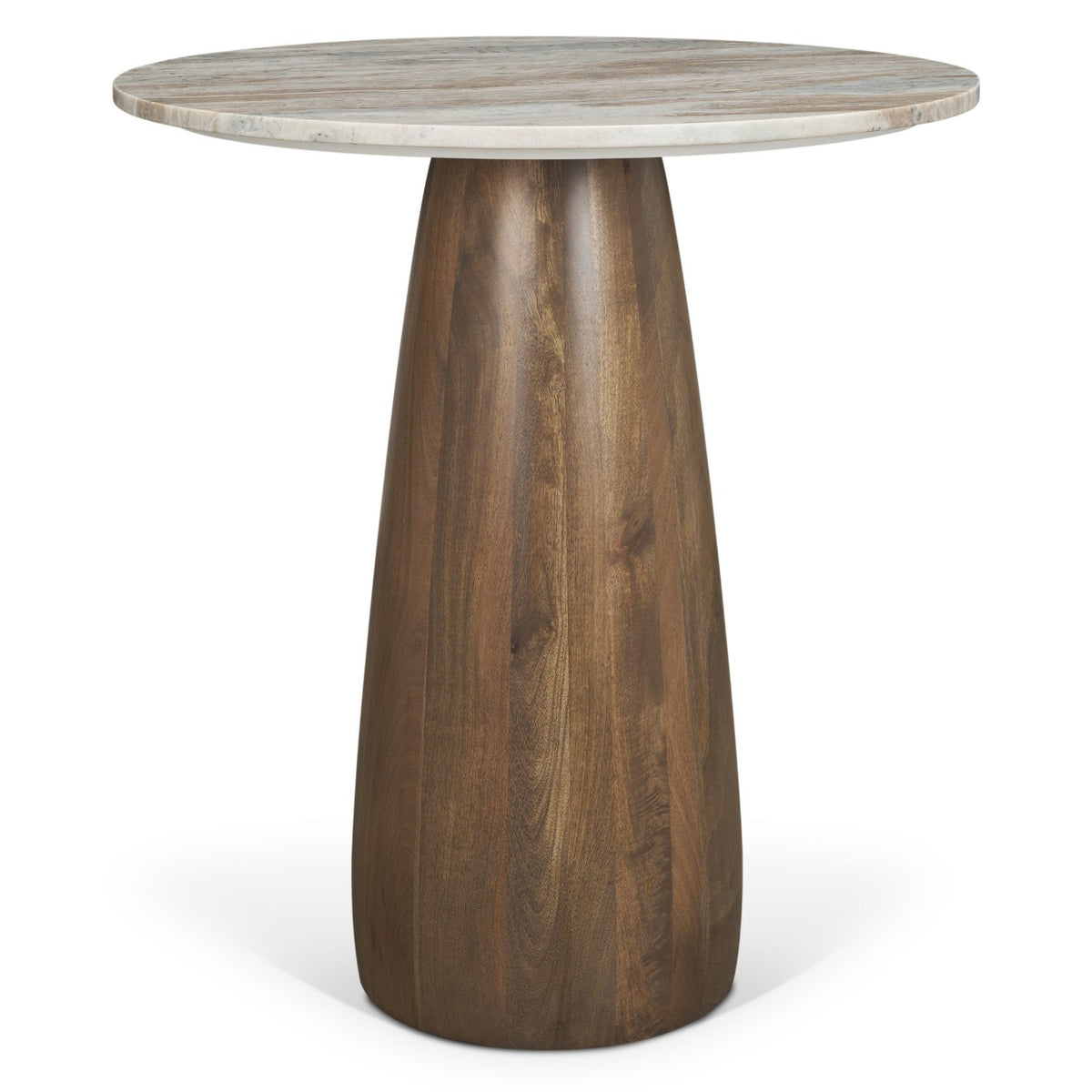 Mercana Allyson Savar Pink Marble & Brown Wood Round Pedestal Dining Table, primary product view