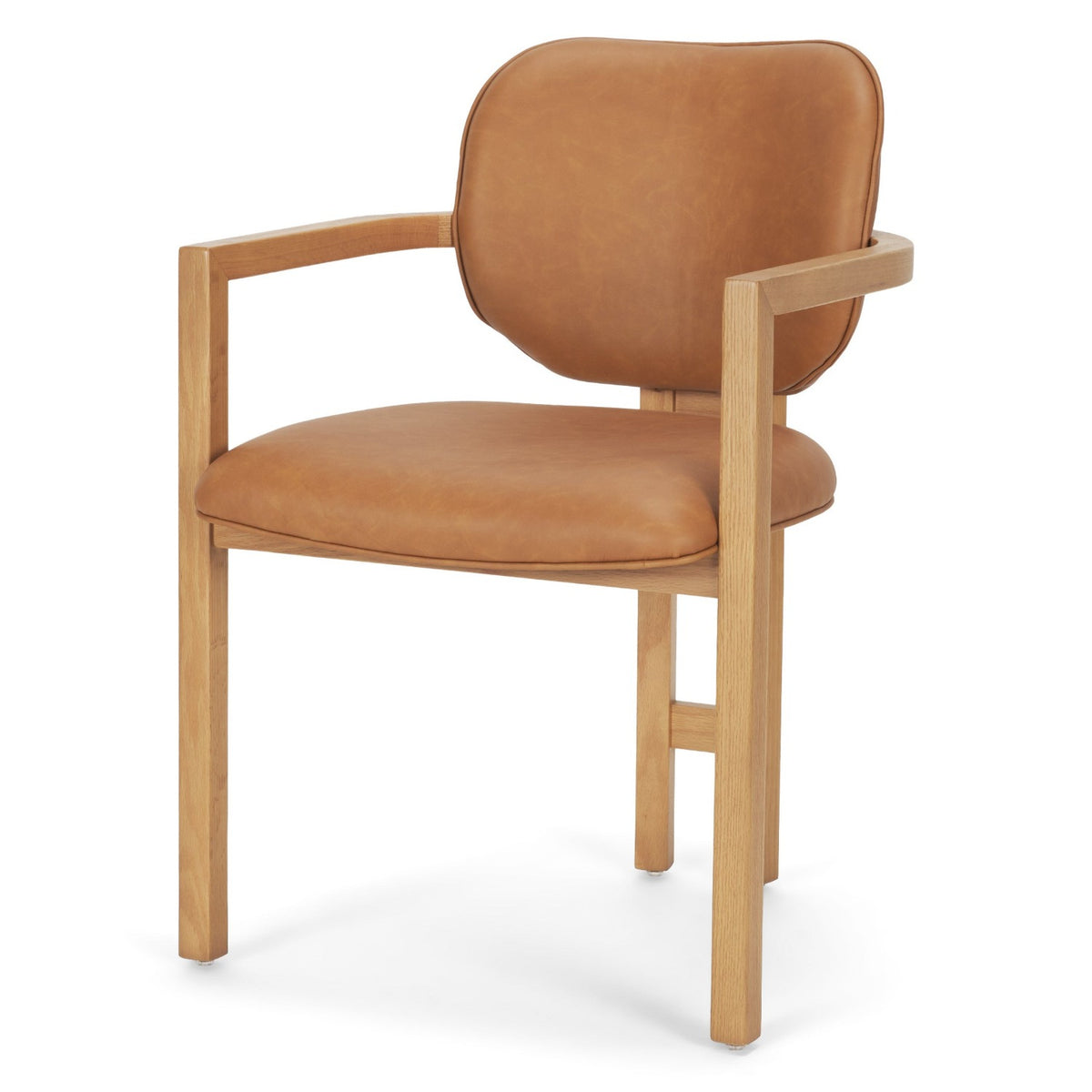 Mercana Carlisle Tan Leather w/Brown Wood Curved Back Dining Arm Chair Set of 2, primary product view