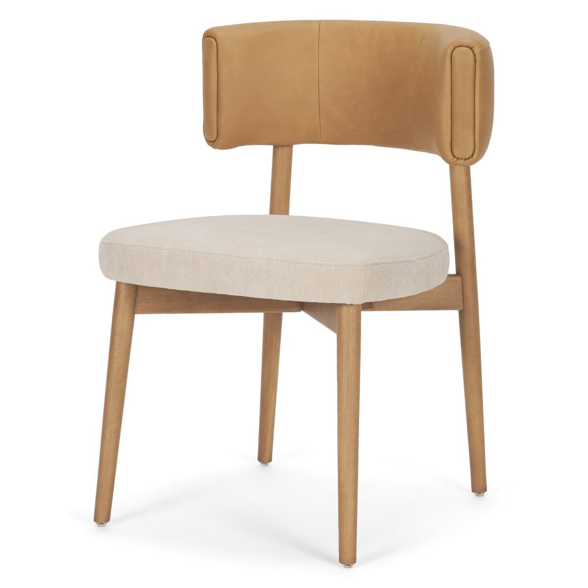 Mercana Motley Open Back Dining Side Chair | Cream Fabric w/ Brown Wood