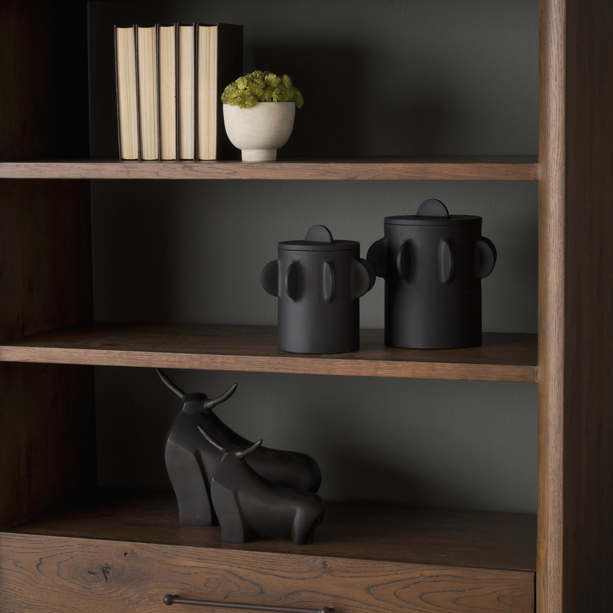 Mercana Deacon Small Matte Black Metal Canister with Sculptural Handles