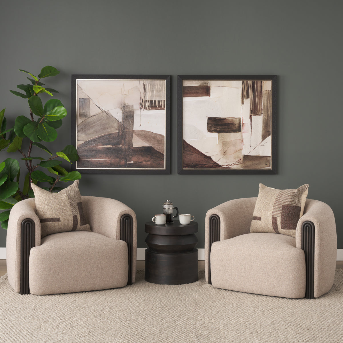 Mercana Kornelia Textured Mushroom Fabric Barrel Accent Chair