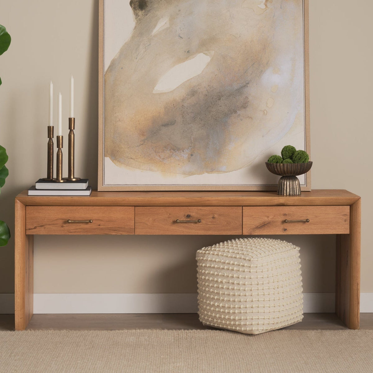 Mercana Belford Light Brown Oak Wood Console Table, primary product view