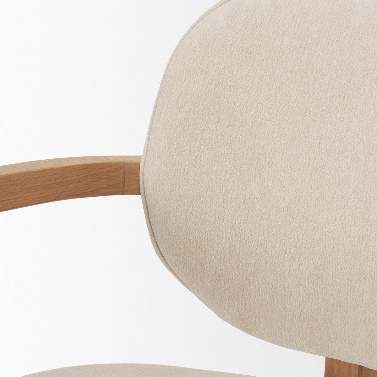 Mercana Carlisle Curved Back Dining Arm Chair | Cream Chenille w/ Brown Wood
