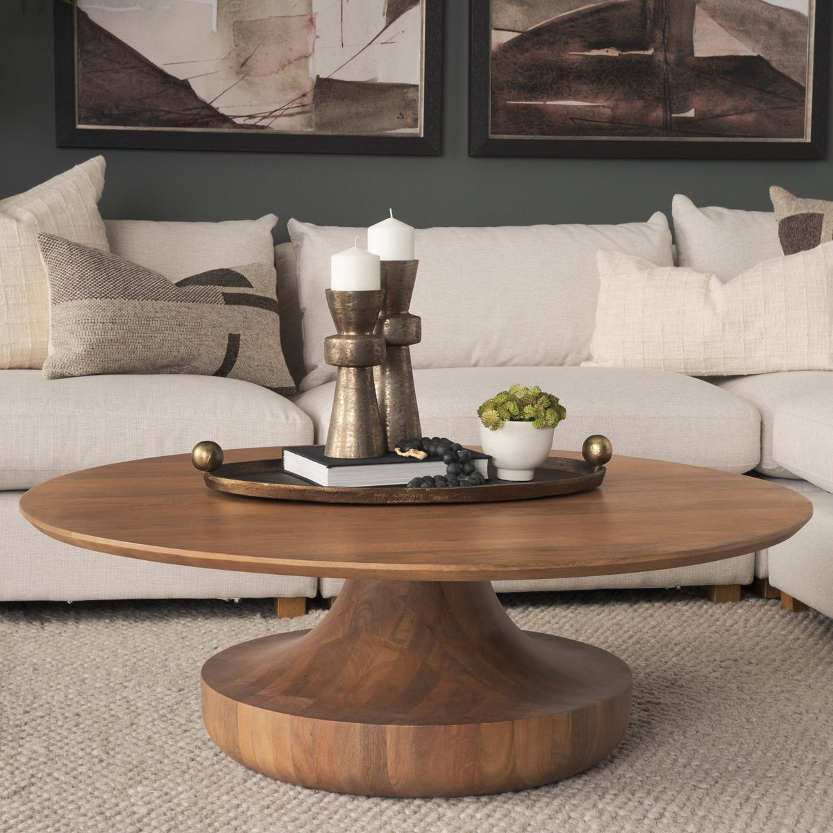 Mercana Arno Warm Mid-Brown Wood Sculptural Round Coffee Table in Medium Brown, primary product view