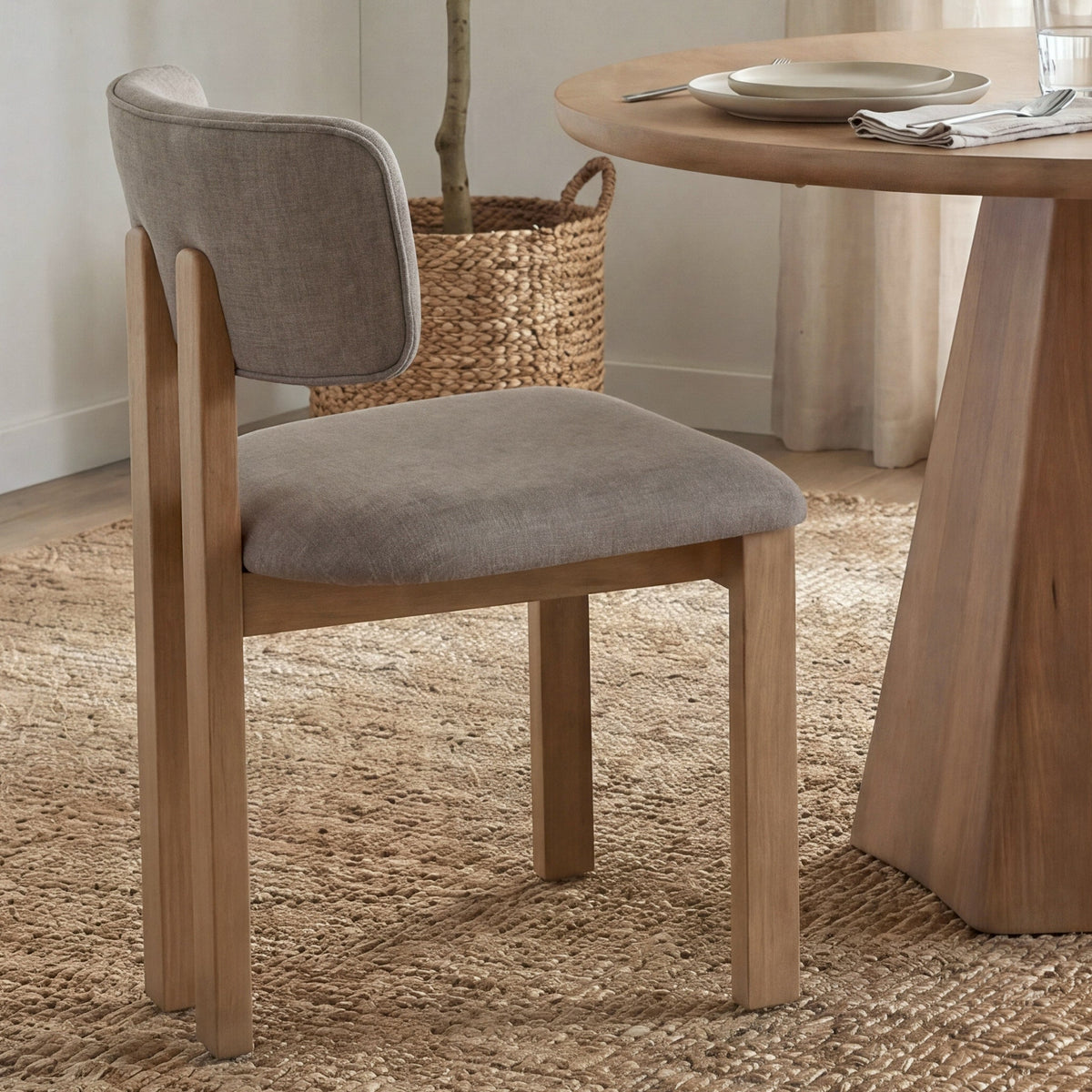 Mercana Soho Gray Chenille w/Brown Wood Open Back Dining Side Chair Set of 2, primary product view