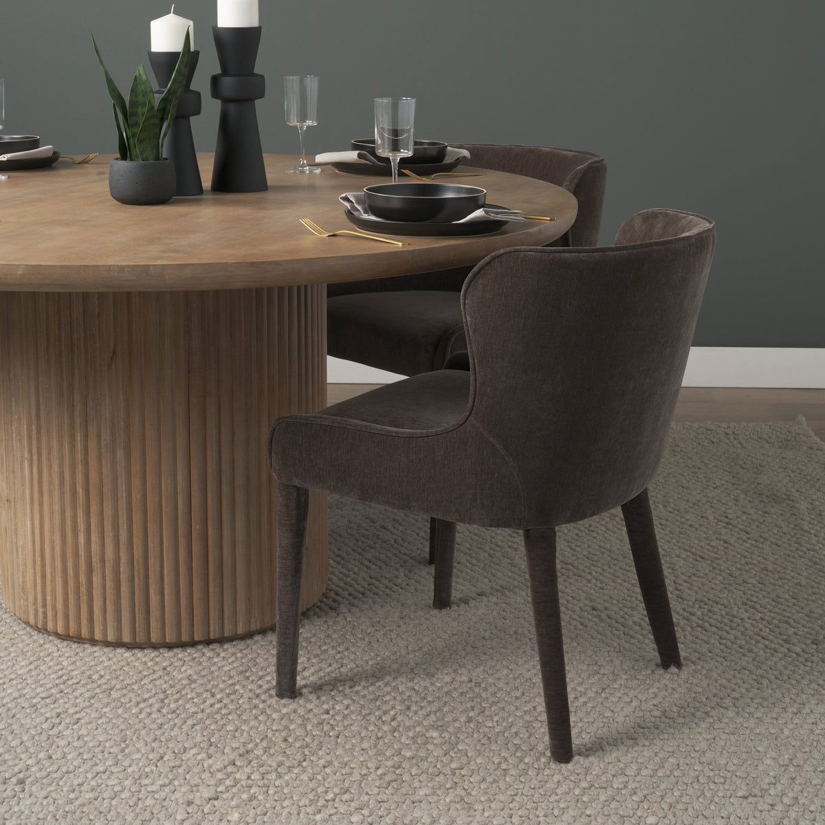 Mercana Nolan Wingback Dining Side Chair | Charcoal Chenille w/ Tapered Wood